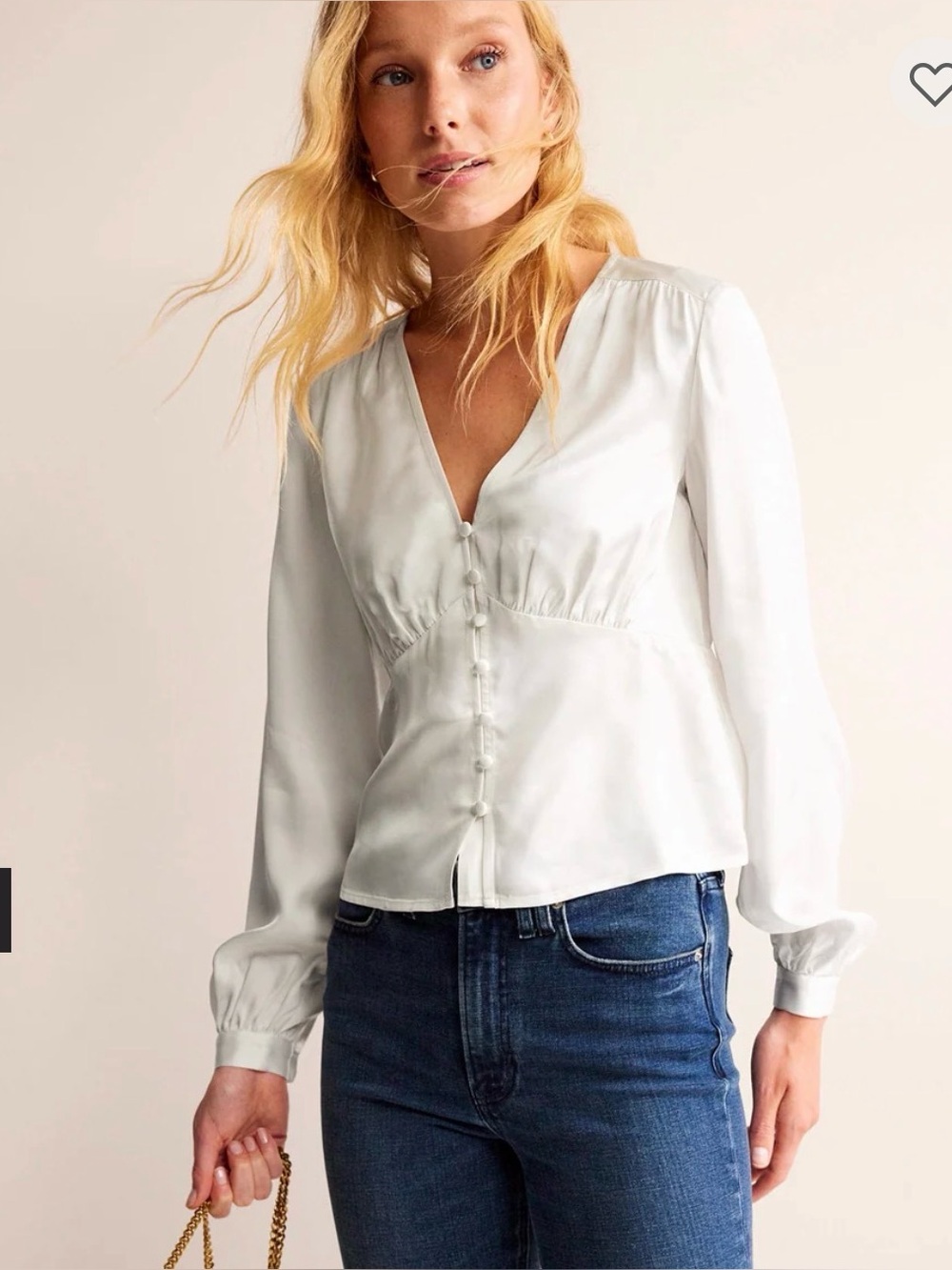 EUC Boden V-Neck Tea Blouse Women’s Size US 6 Ivory Button Front Romantic